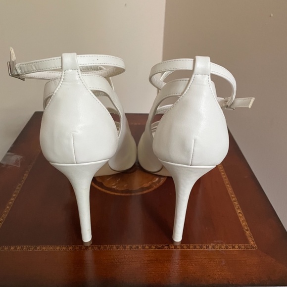 Tildon White Multi-Staples Caged Open Toe Heels - Picture 7 of 14